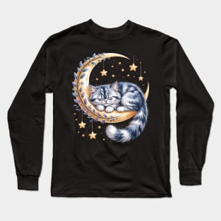 Crescent Moon British Longhair Cat Highland Straight Long Sleeve T-Shirt
